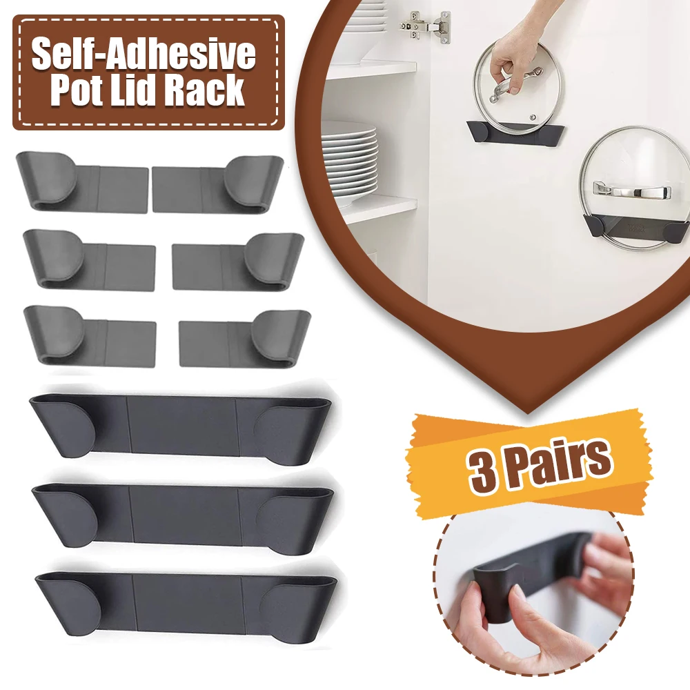 Kitchen Baking Pan Organizer - 3 Pairs Self-Adhesive Pot Lid Organizer