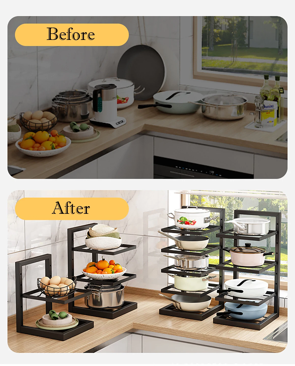 Adjustable Pot Rack Organizer, - Kitchen Baking Pan Organizer review and price