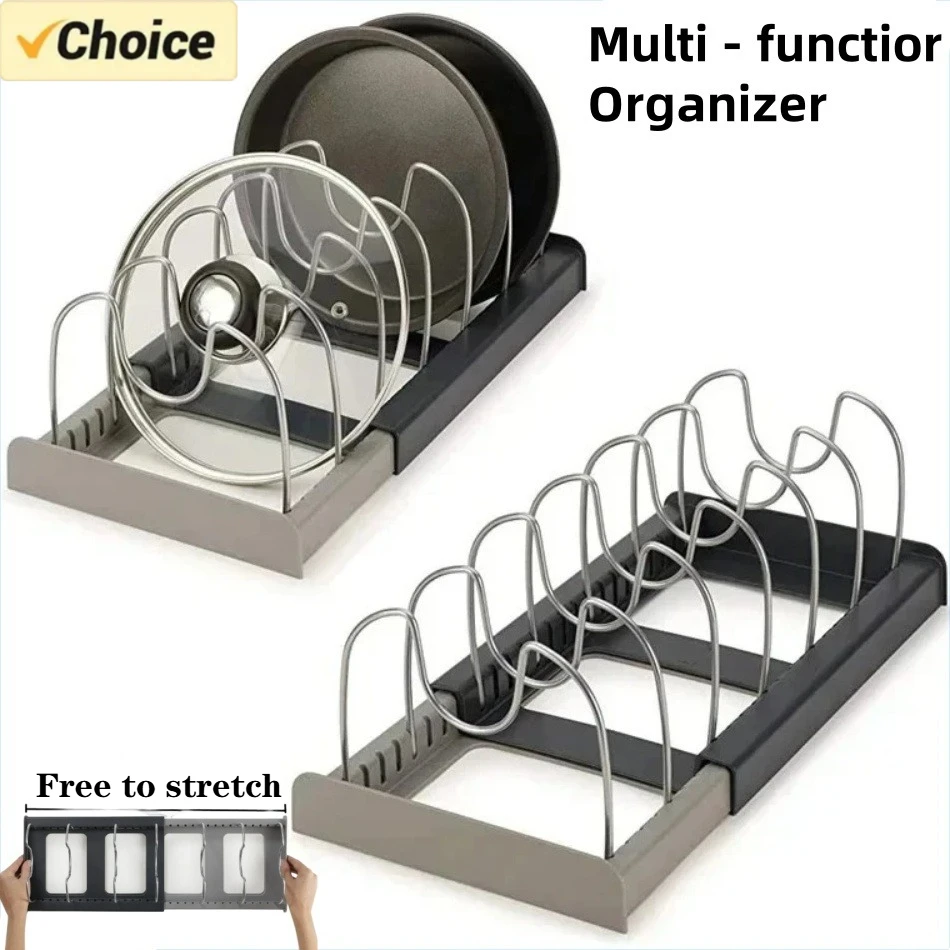 1Pc 7-grid Telescopic Pot Rack - Kitchen Baking Pan Organizer review and price